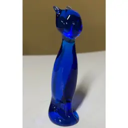Pilgrim Art Glass Cobalt Blue Sitting Kitty Cat Figurine USA! 5” tall
