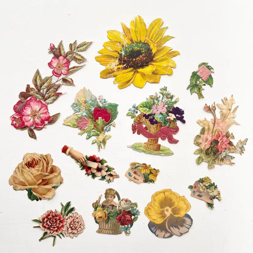 Victorian Ephemera Antique Vintage Flower Floral Scrapbooking
