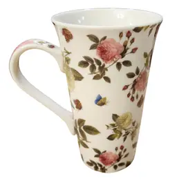 Kent Pottery Floral Butterfly Garden Porcelain Mug Tall 16 Oz Pink Green Microwave Dishwasher Safe