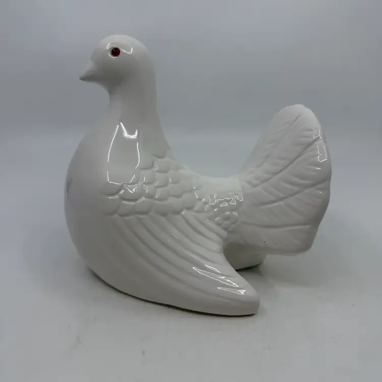 Vintage Department 56 Large Ceramic White Fantail Dove Figurine Red Eyes Modern Home Decor Glossy Finish Original Sticker Made In Taiwan