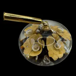 Maude & Bob St. Clair Paperweight/Pen Holder with Yellow Flowers and Bubbles