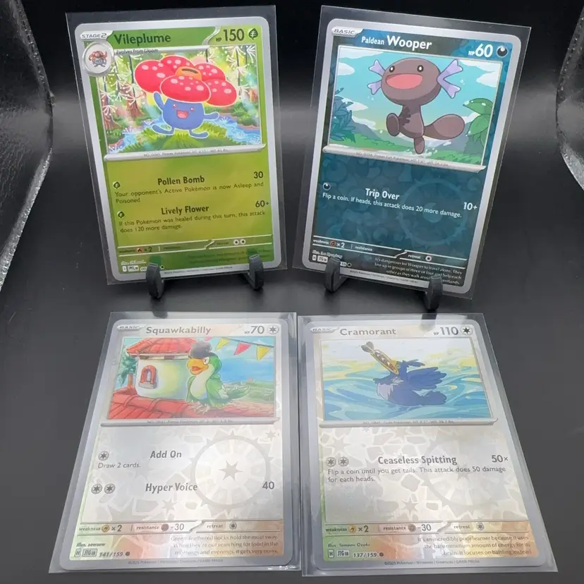 Pokémon Holo And Reverse Holo Lot Vileplume, Paldean Wooper, Squawkabilly, Cramorant