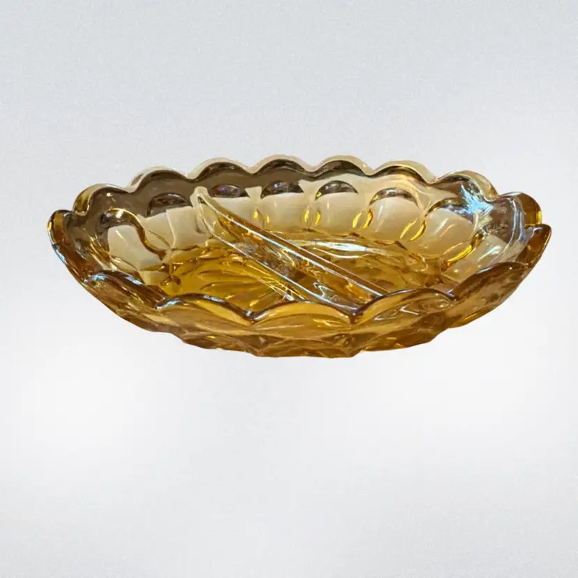 Anchor Hocking Vintage 70s Fairfield Pattern Amber Divided Relish Dish Tableware