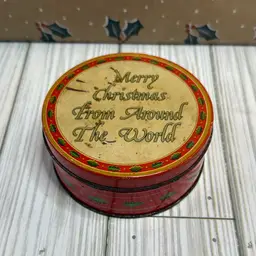 Christmas Around The World Tin with Old Vintage Bingo Numbers