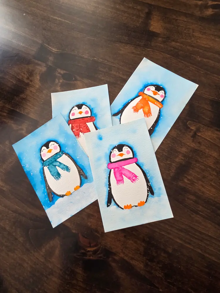 Handpainted Penguin Card Set