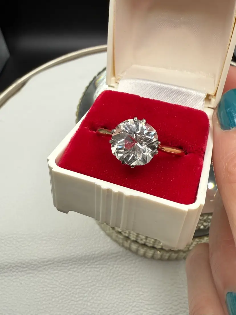 18k Yellow Gold White Topaz Antique Solitaire Ring Sz 12.5