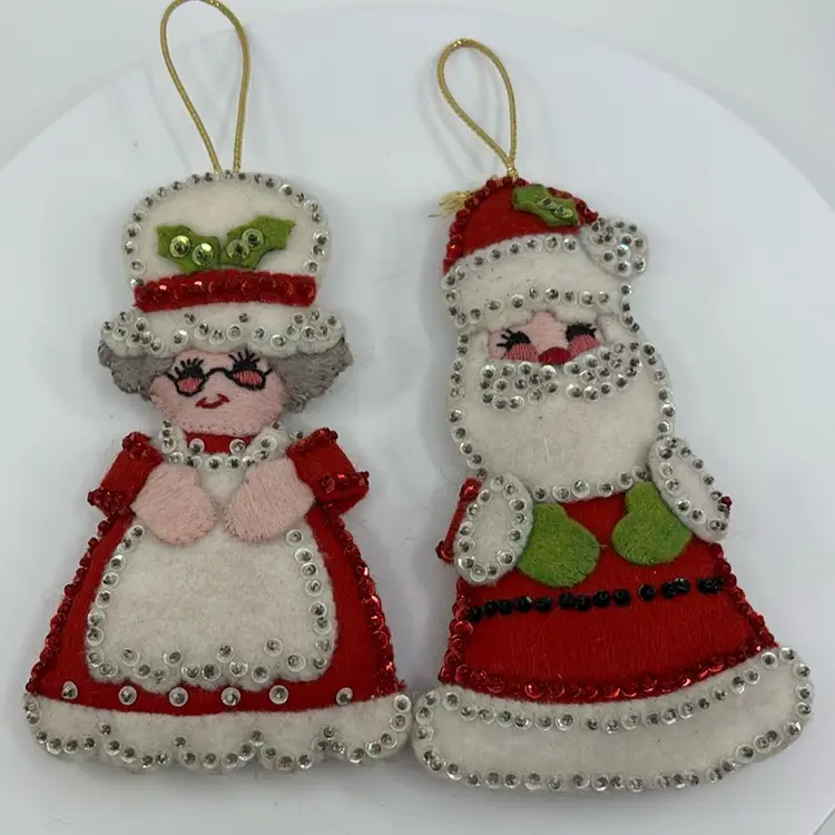14 Vintage Bucilla Needlecraft Santa & Mrs. Claus Ornaments 8”