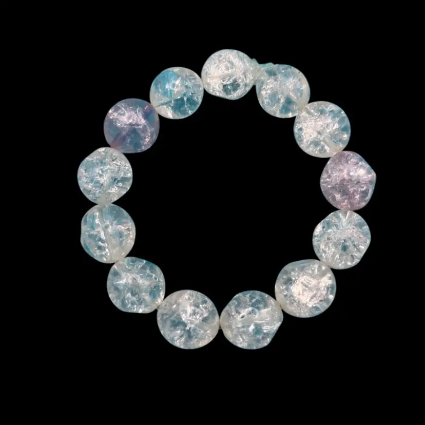 Vintage Crackle Glass Bead Stretch Bracelet – Clear & Lavender Beads