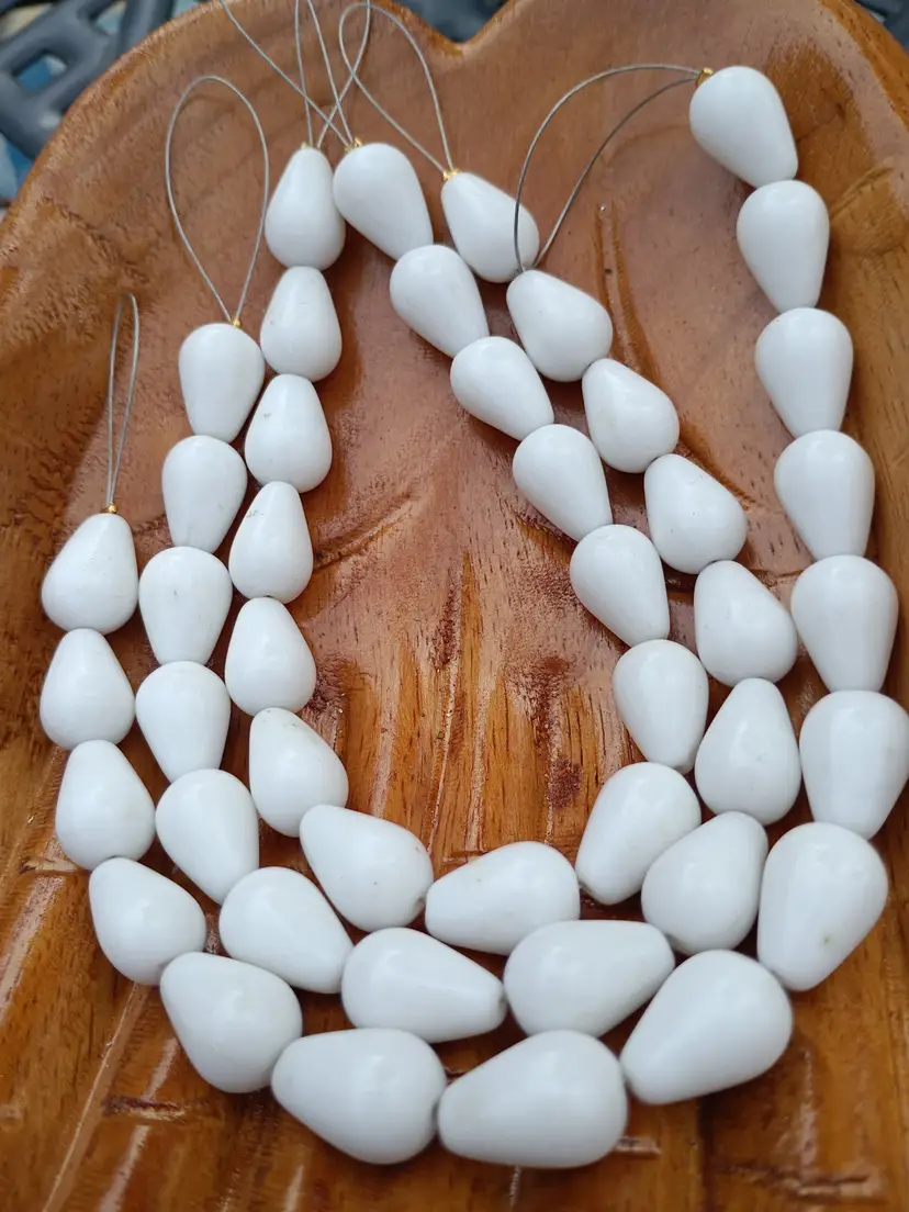 45 Count Vintage Teardrop Milk Glass Beads
