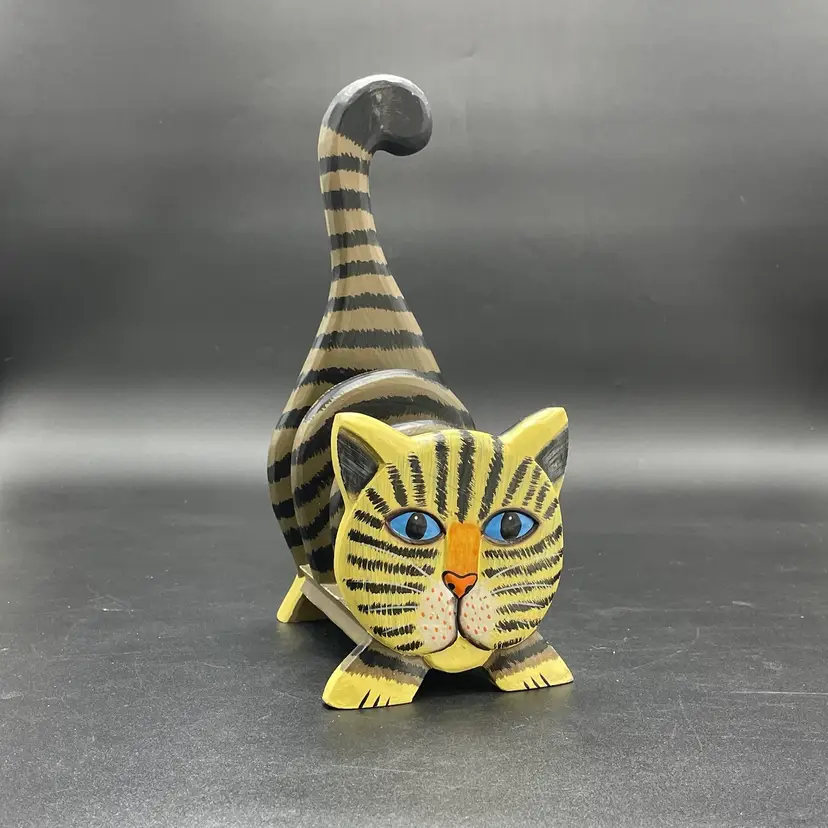 Wooden Cat Kitty Kitten Letter Holder Organizer Hand Painted Home Office Decor