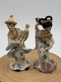 Vintage Asian Couple Geisha and Musician Porcelain 4” Lefton READ