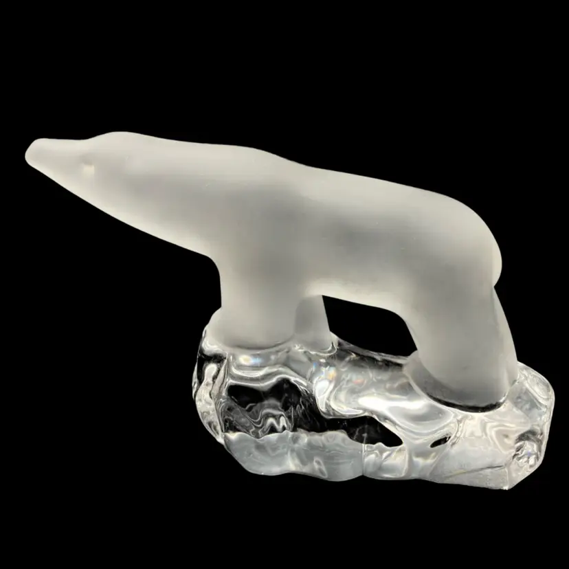 BIN - VTG Frosted Satin Crystal Ice Polar Bear Figurine Paperweight Reijmyre Sweden