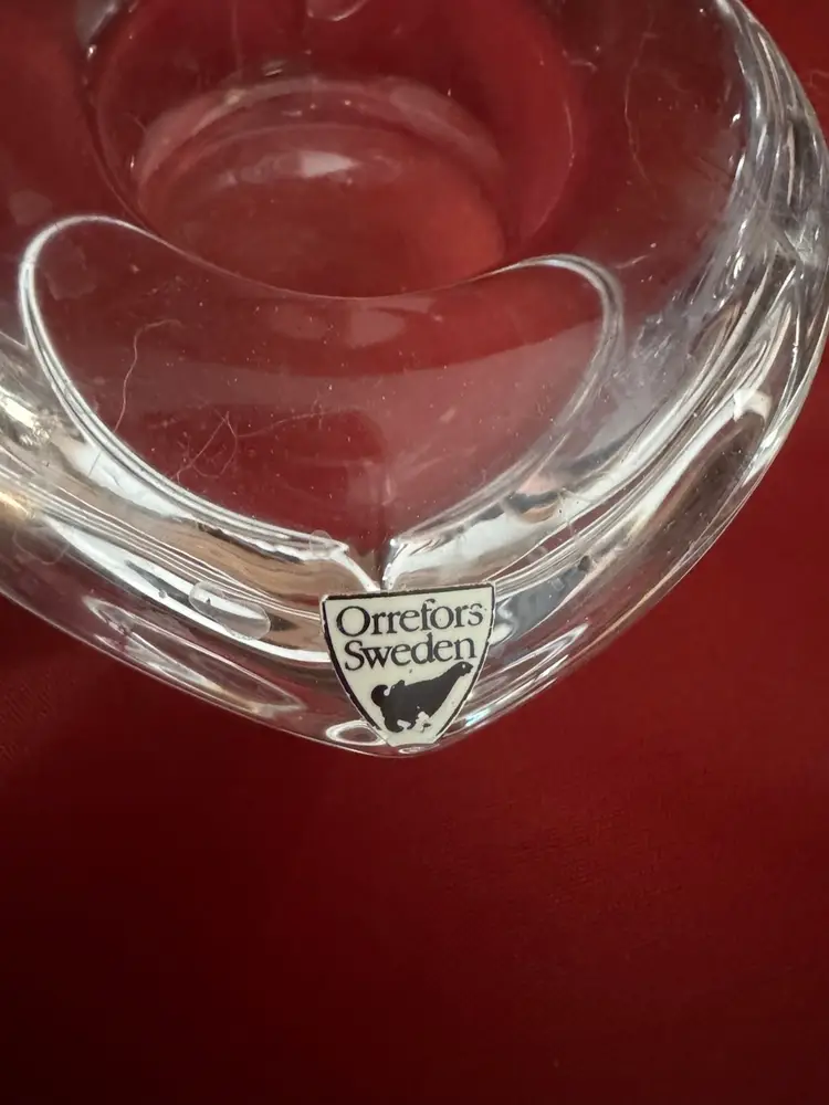Orrefors AMOUR HEART LOVE Crystal Votive Tea Light Candle Holder ~ Sticker Sweden