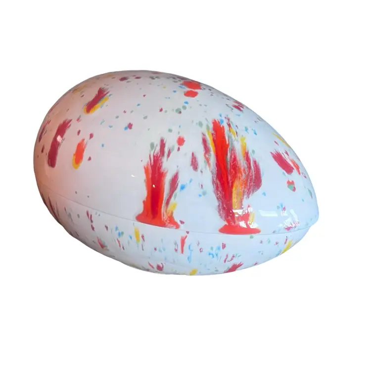 Vintage MCM Mid Century Modern Ceramic Egg Trinket Box Groovy Handmade Decor Easter Spring