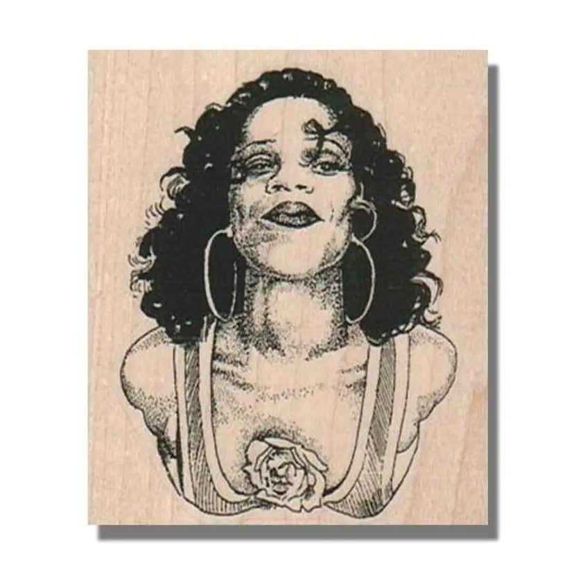 Lady With Hoop Earrings Rubber Stamp