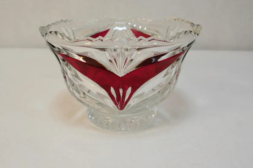 Anna Hutte Bleikristall Clear Red glass crystal german candy dish bowl VTG 70s