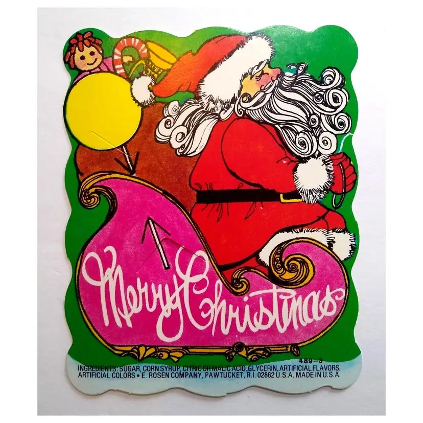 Santa Claus In Sled Christmas Diecut Lollypop Candy Sucker Card Rosen Retro Mod Vintage 1970's