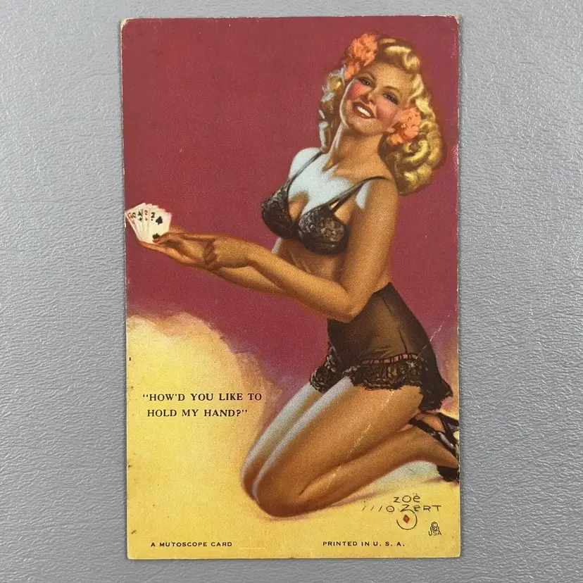 Vintage Mutoscope Card Pin Up Blonde How'd You Like To Hold My Hand Zoe Mozert