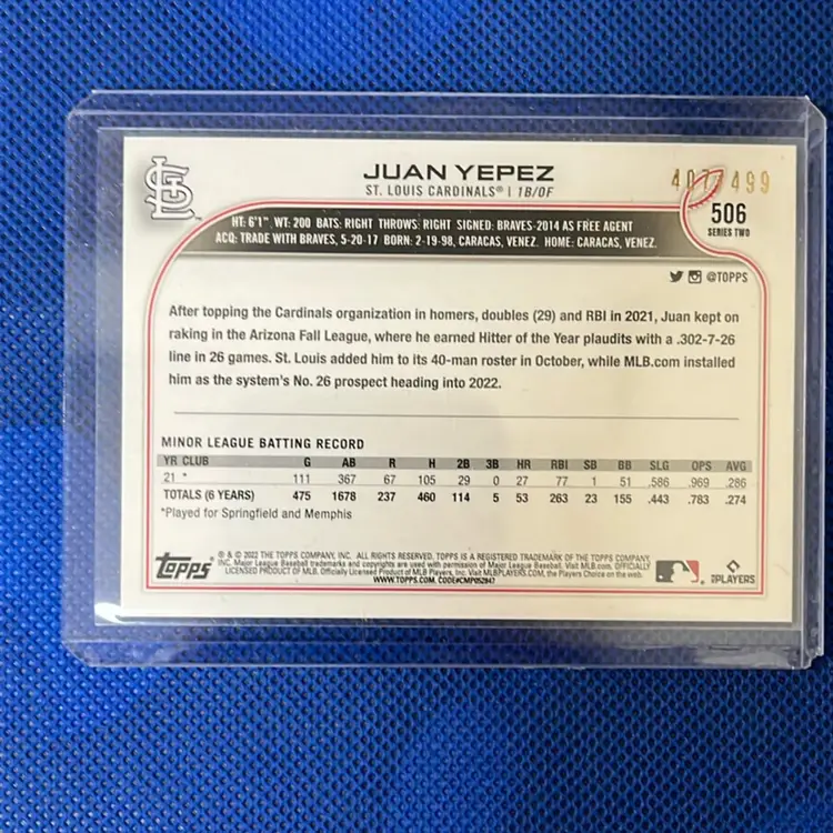 2022 Topps Series 2 Juan Yepez Green Foil 407/499