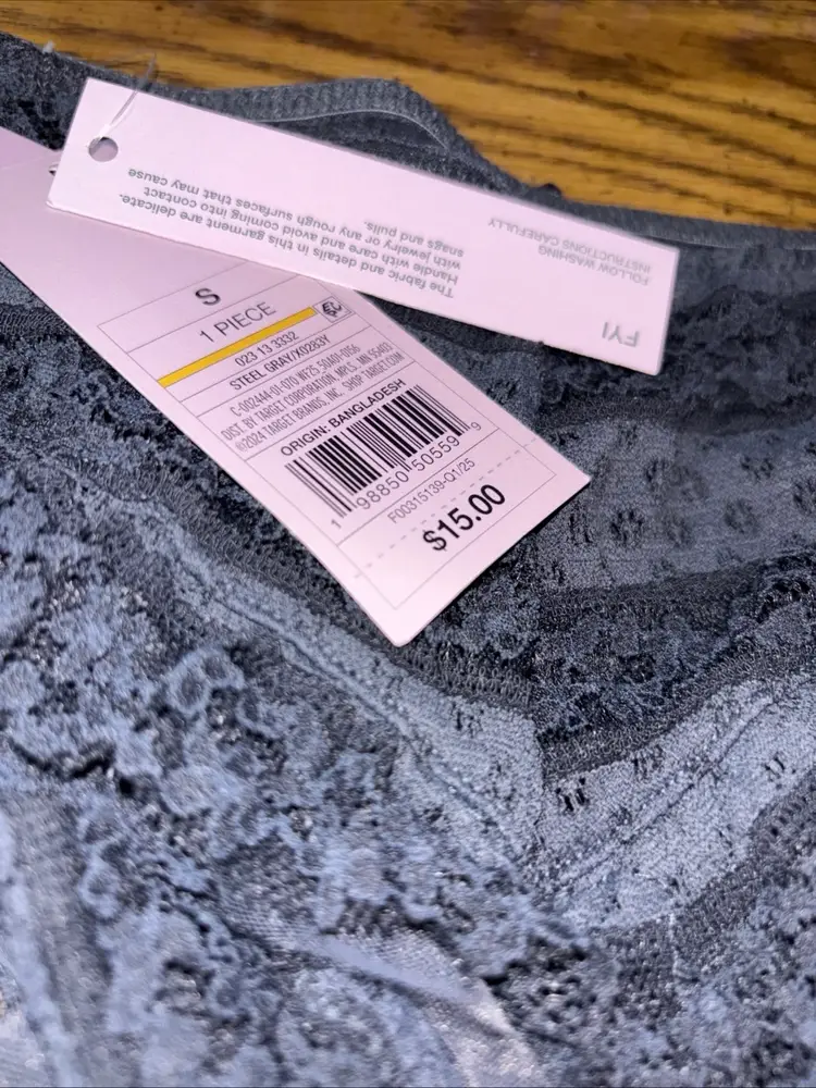 Wild Fabel Women’s Lace Bikini Size Small Color, Steel Gray, But Looks Black New With Tags