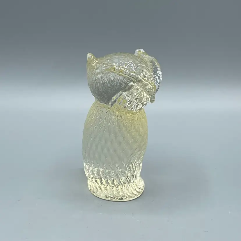 Vintage Derpy Clear Art Glass Weirdo Owl Figurine Textured