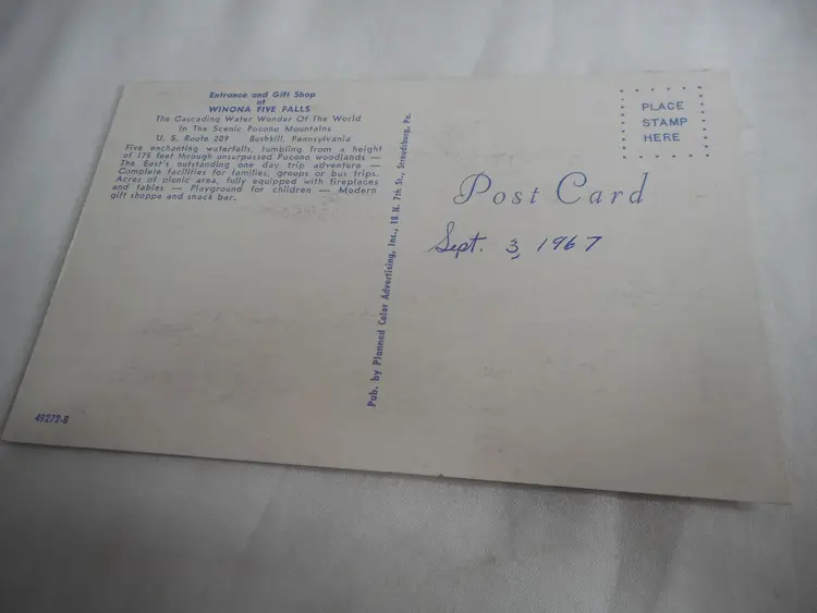 Vtg Postcard unposted Winona Five Falls Entrace Gift shop Poconos Bushkill PA