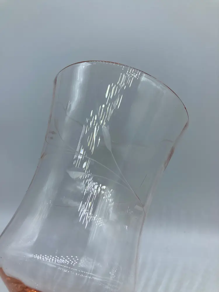 Pink Engraved Glass Goblet