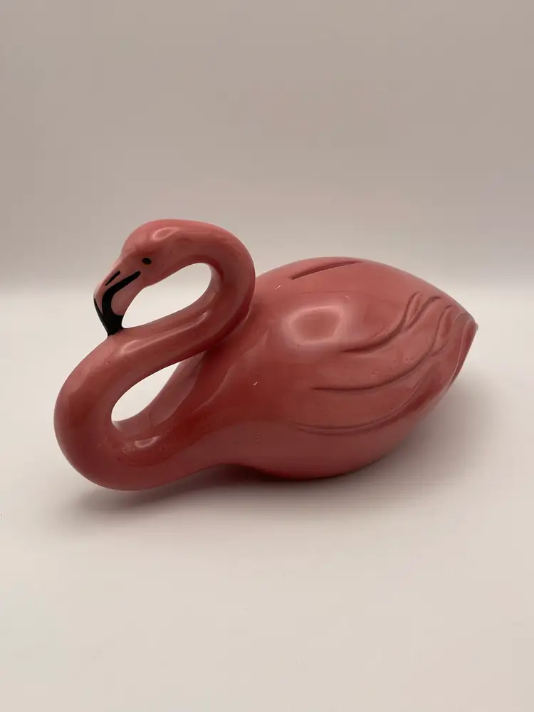 Vintage, Ceramic, Pink Resting Flamingo, Money/Coin Bank, 7.5” Long