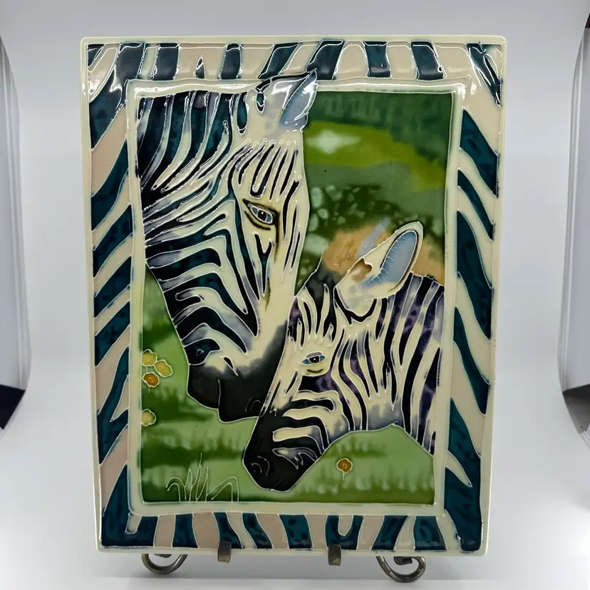 Large Vintage Ceramic Art Wall Hanging Zebras 3D
