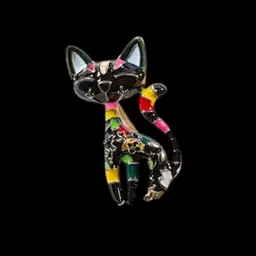 #10 - Gold Tone Enamel Painted Cat Brooch/Pendant