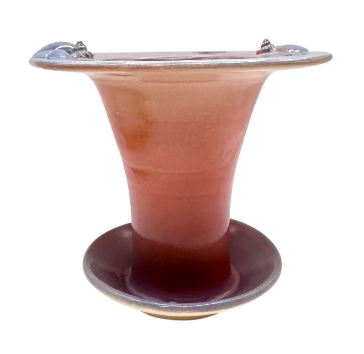 Signed MB Studio Art Pottery Toothbrush Holder Vase Pastel Pink Purple Seashell