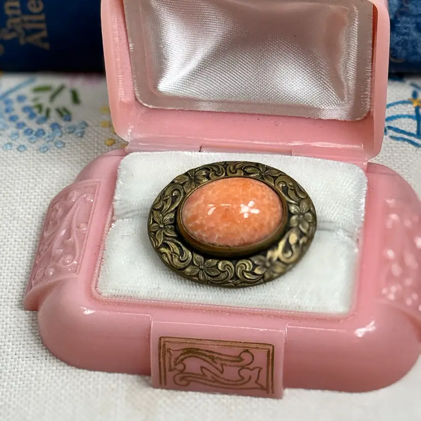 Antique Peach Glass Brooch 2.5”