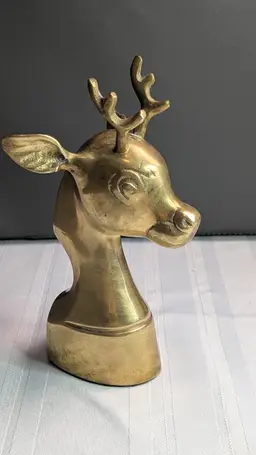 Brass Deer Bambi Stag Reindeer Head Figurine Cartoon Eyes