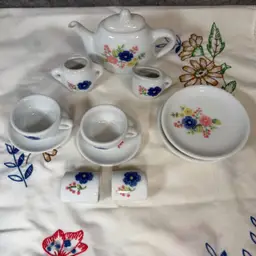 Vintage Strombecker Miniature Porcelain Tea Set – Floral Dollhouse Teapot Set 12 Pieces