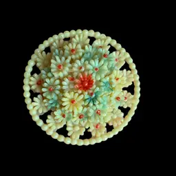 Marked, “ Occupied Japan” Celluloid, Early Plastic Circle Brooch Floral Design With Many Small Flowers. 1.5” X 1.5 “