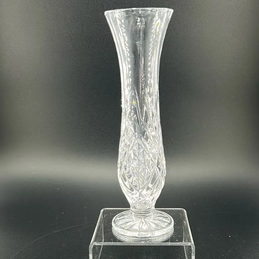 7 Inch Cristal DArques Masquerade Bud Vase Clear Cut, Hand Blown