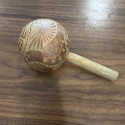 Folk Art Carved Maraca With Birds
