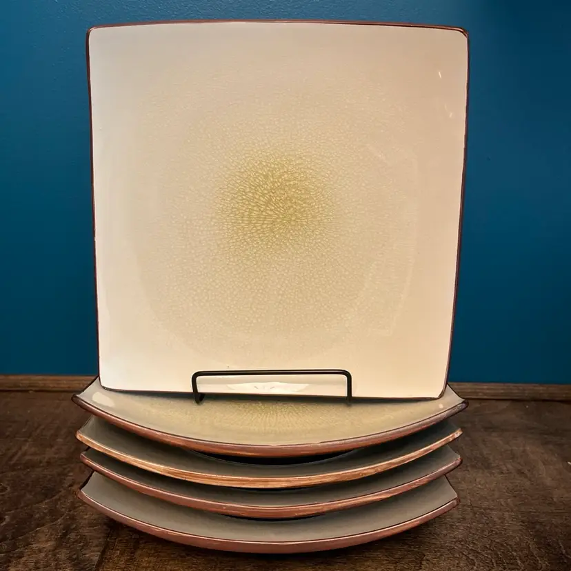 Vintage Set Of 5 Williams Sonoma Square Crackle Glaze Square Plates ~ Beautiful!