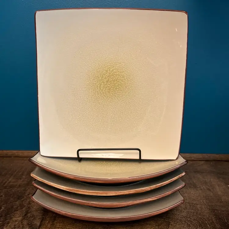 Vintage Set Of 5 Williams Sonoma Square Crackle Glaze Square Plates ~ Beautiful!
