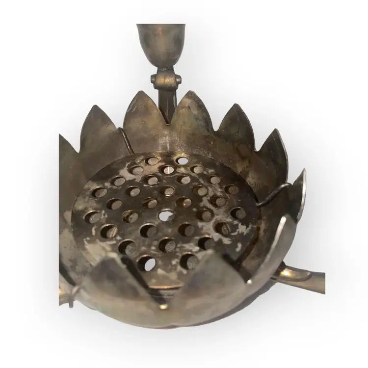 Vintage Lotus Flower Bowl, silver plated, 3 candle holder | frog | 5” Tall