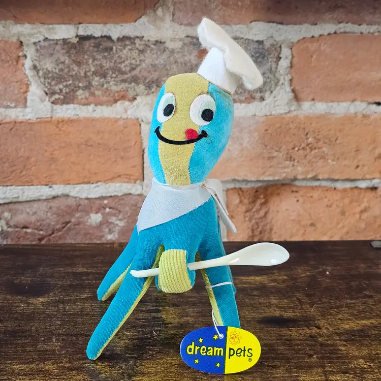 Vintage 1960s R. Dakin Dream Pets #282 “Soupy” Octopus Chef Plush Japan w/ Spoon & Original Tag