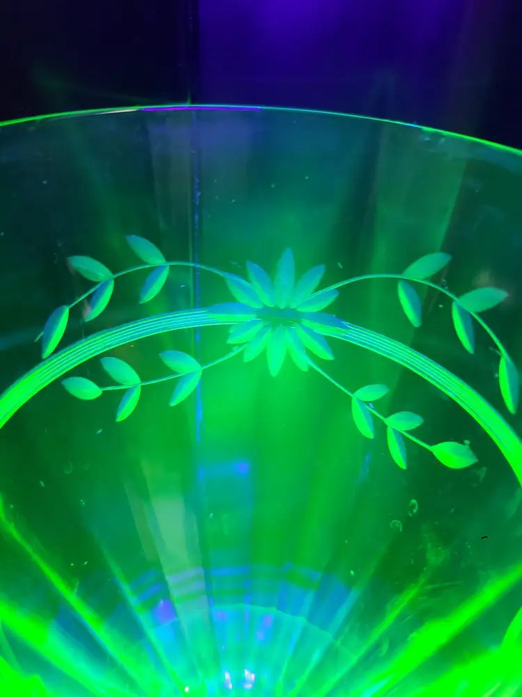 Vintage Uranium Paneled Cut Glass Footed Tumbler Or Parfait