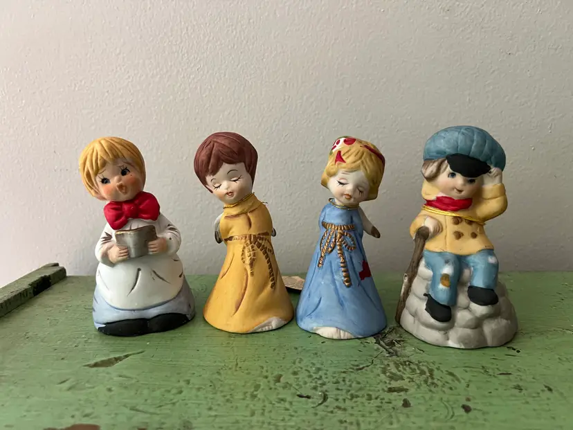 Vintage Jasco 1980s Bisque Bell Collection. Bashful Belle, Merri-Bells, Wishing Bell, Cute Figurine Figural Bells