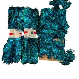 Vintage  Blue Green Christmas Tinsel Garland 22ft Each Flameproof