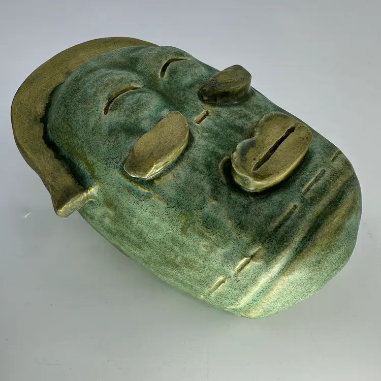Olmec-style Mask Pottery Paperweight Sculpture