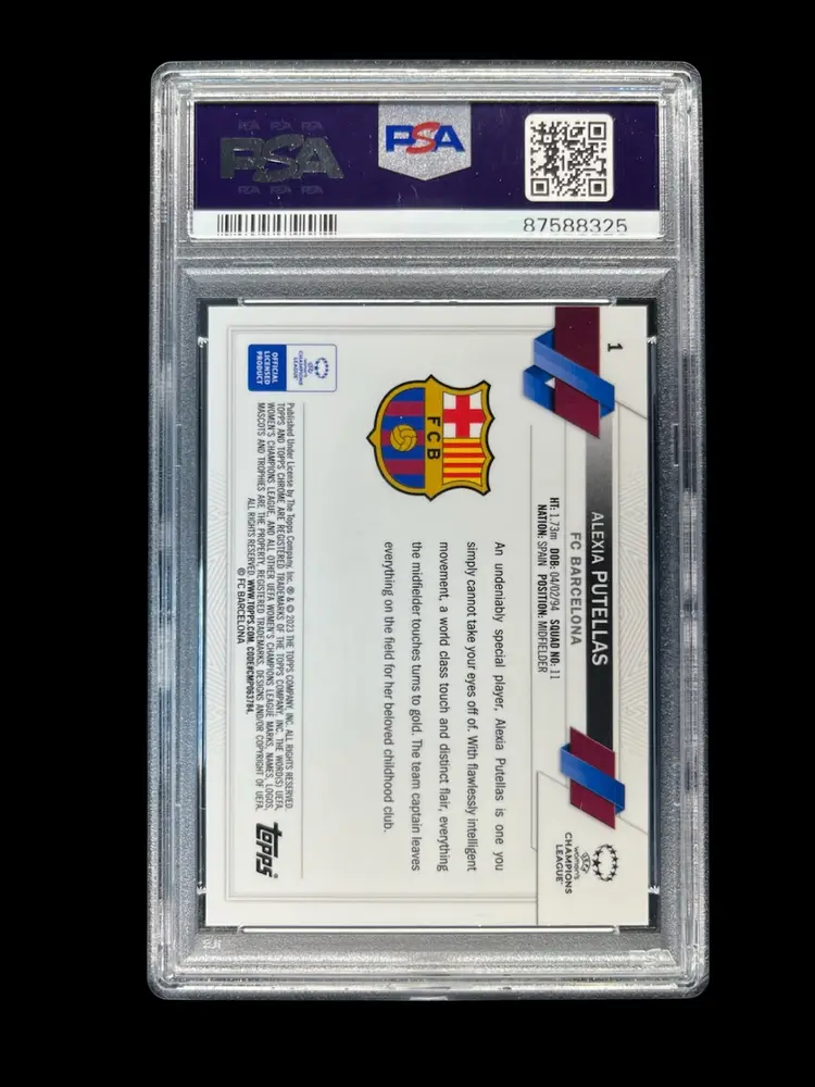 Alexia Putellas 2022/23 Topps Chrome UWCL Sapphire Purple 11/15 (Kit Number) PSA 9 Barcelona Soccer Card