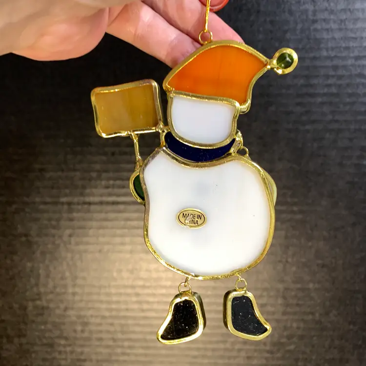 Glass Snowman w/Orange Hat Ornament