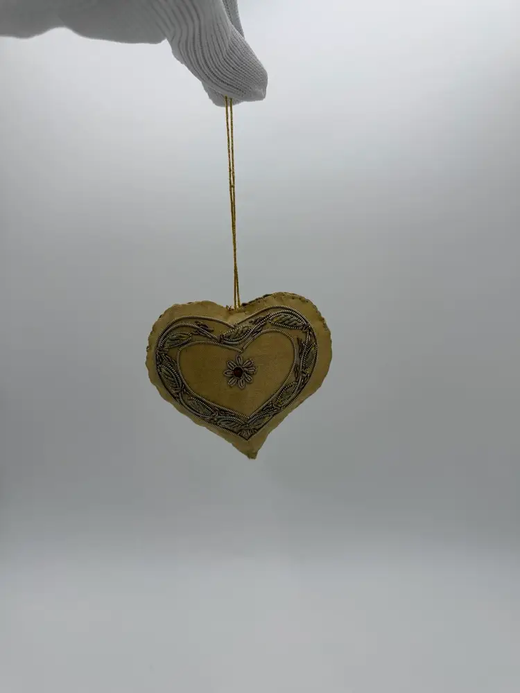 Victorian Mid Century Hand Embroidered Heart Shaped Zordozi Christmas Ornament