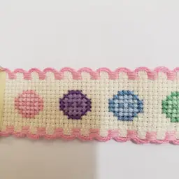 New Cross-stitched Ribband ivory with pink trim button themed