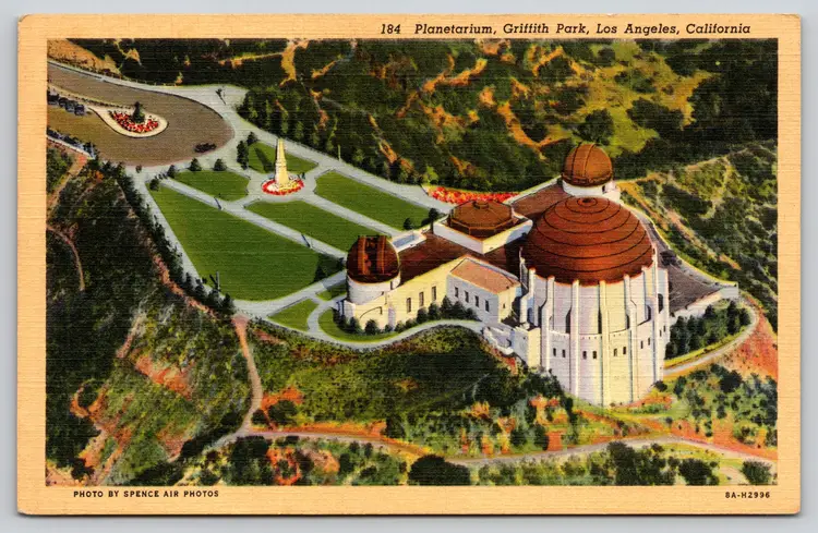 Postcard Planetarium Griffith Park Los Angeles California Linen Astronomy - 15807